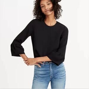 Madewell Size Large Bell Ruffle Sleeve Crepe Blouse Black Career Chic #F6886 Top